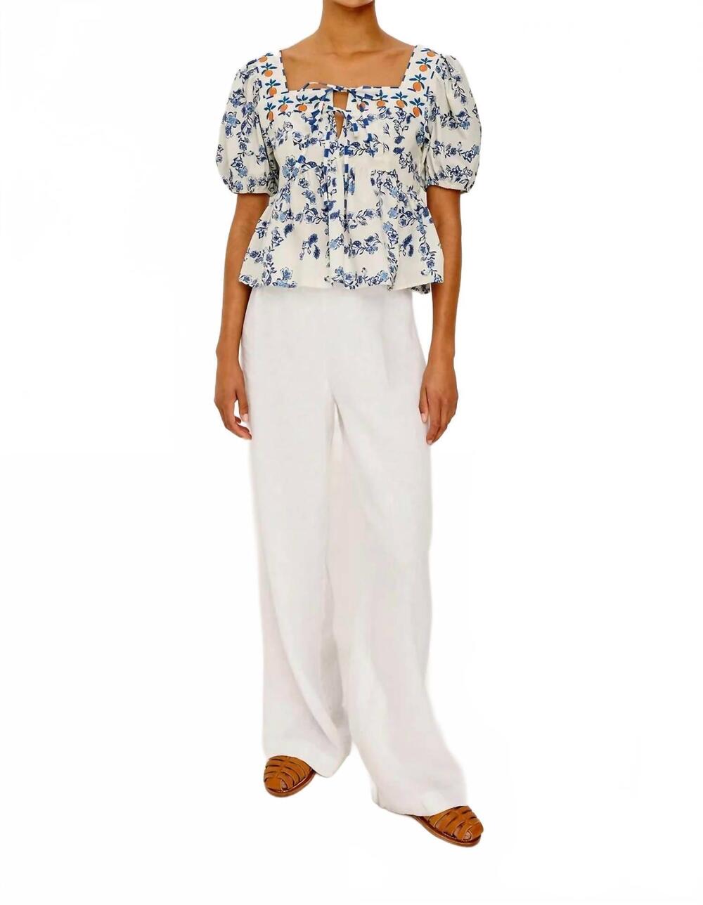 NEW RAILS presley cropped fit peplum hem top in ceramic floral